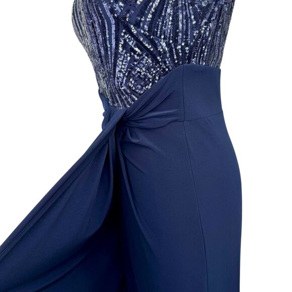 Lauren Ralph Lauren Sequin Mock Neck Evening Gown Navy Sz 12 Formal Maxi $240 - Picture 8 of 16